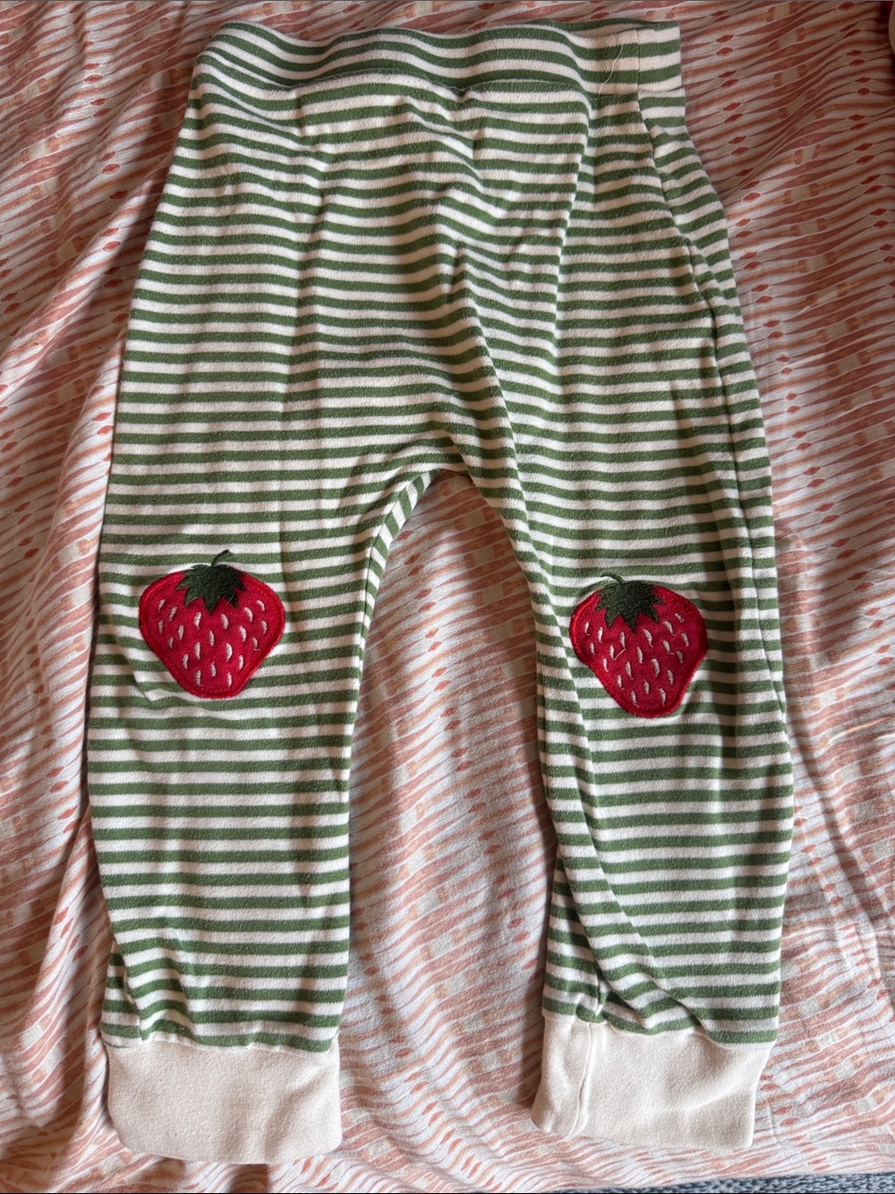 Little Green Radicals Striped Kids leggings with Strawberry Knee Patches 3-4 yrs